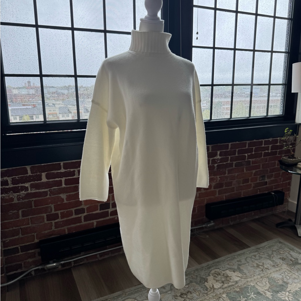 Powander White Turtleneck Sweater Dress